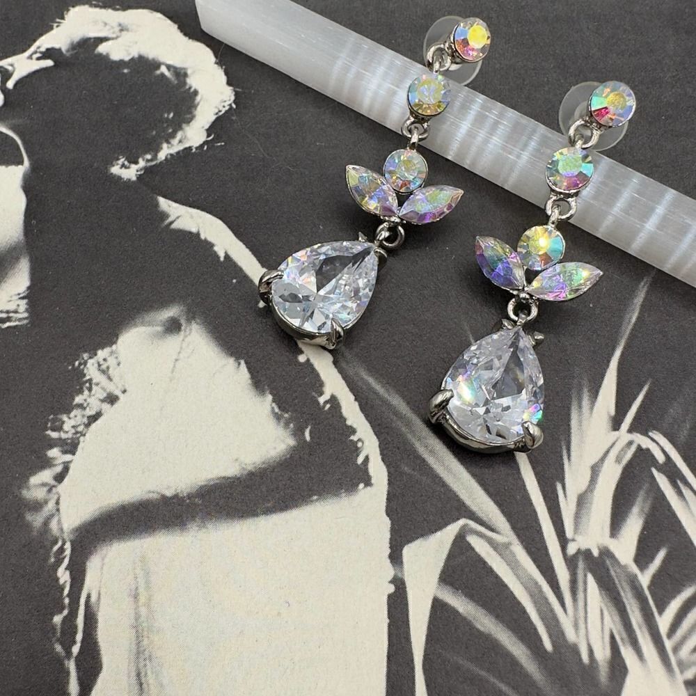 Zirconia Clear and Aurora Borealis Crystal Teardrop Earrings